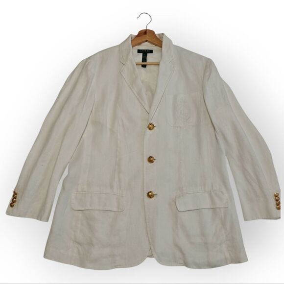 VTG Ralph Lauren 100% Linen White Cream Blazer Gold tone buttons size L - Picture 4 of 9